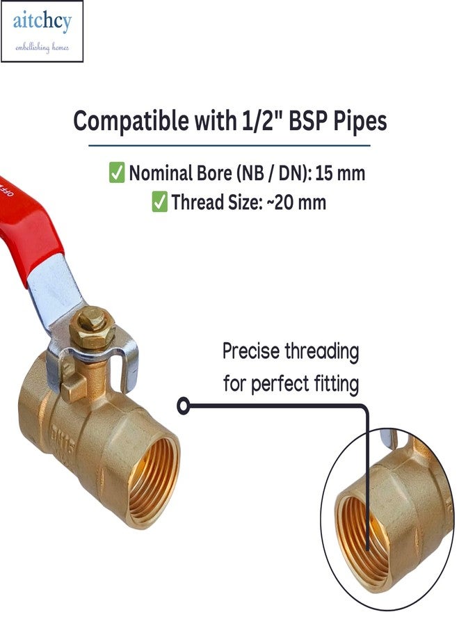 aitchcy Full Brass Shut Off Valve with 12mm Hose Nipple & Clamps | 1/2" Ball Valve for Biogas, Industrial, Plumbing, Irrigation, DIY Projects, Compressor | Forged Brass On Off Valve1/2" - Image 4
